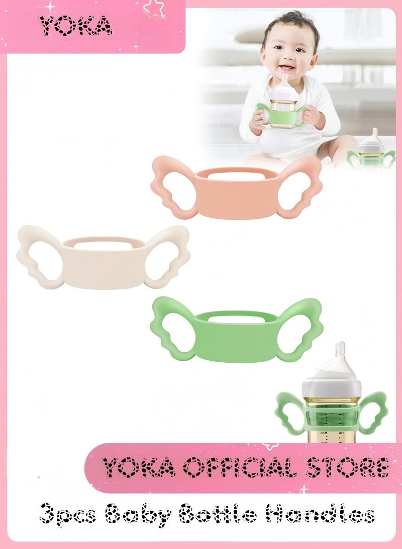 YOKA 3Pack Baby Bottle Handles, Silicone Wide Neck Handle for Nuk, Avent, Dr Browns Hegen, Bottle and Other Dia 6-7cm Wide Neck Baby Bottle, For Baby Gripping - Image 1